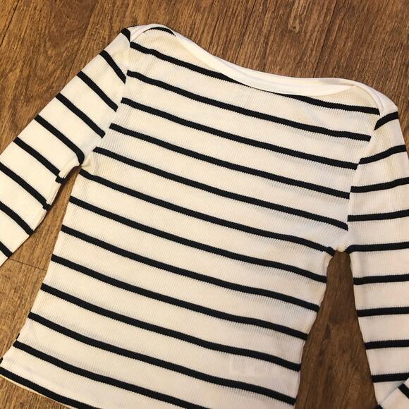 NWOT BDG Urban Outfitters Black White Willow Boatneck Long Sleeve Thermal Top - Picture 3 of 12